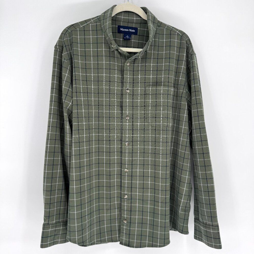 Mizzen+Main City Classic Fit Flannel Button-Down Shirt Olive Green Stretch Plaid